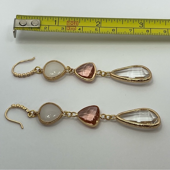 Pink Clear White Glass Rhinestone Hooks Dangle Earrings Wedding Bridesmaids Prom - Picture 2 of 2